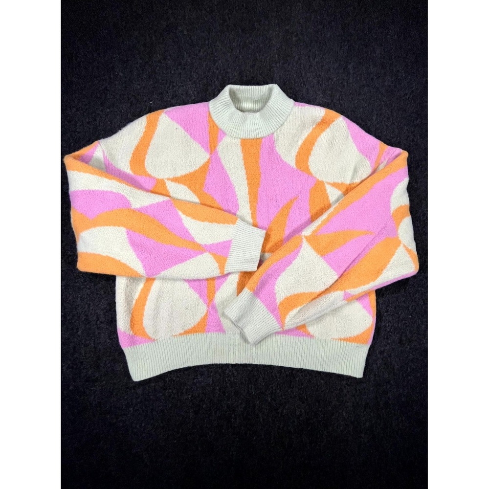 Cotton On Sweater Womens Medium Multicolor Abstract Mock Neck Tight Knit Ribbed